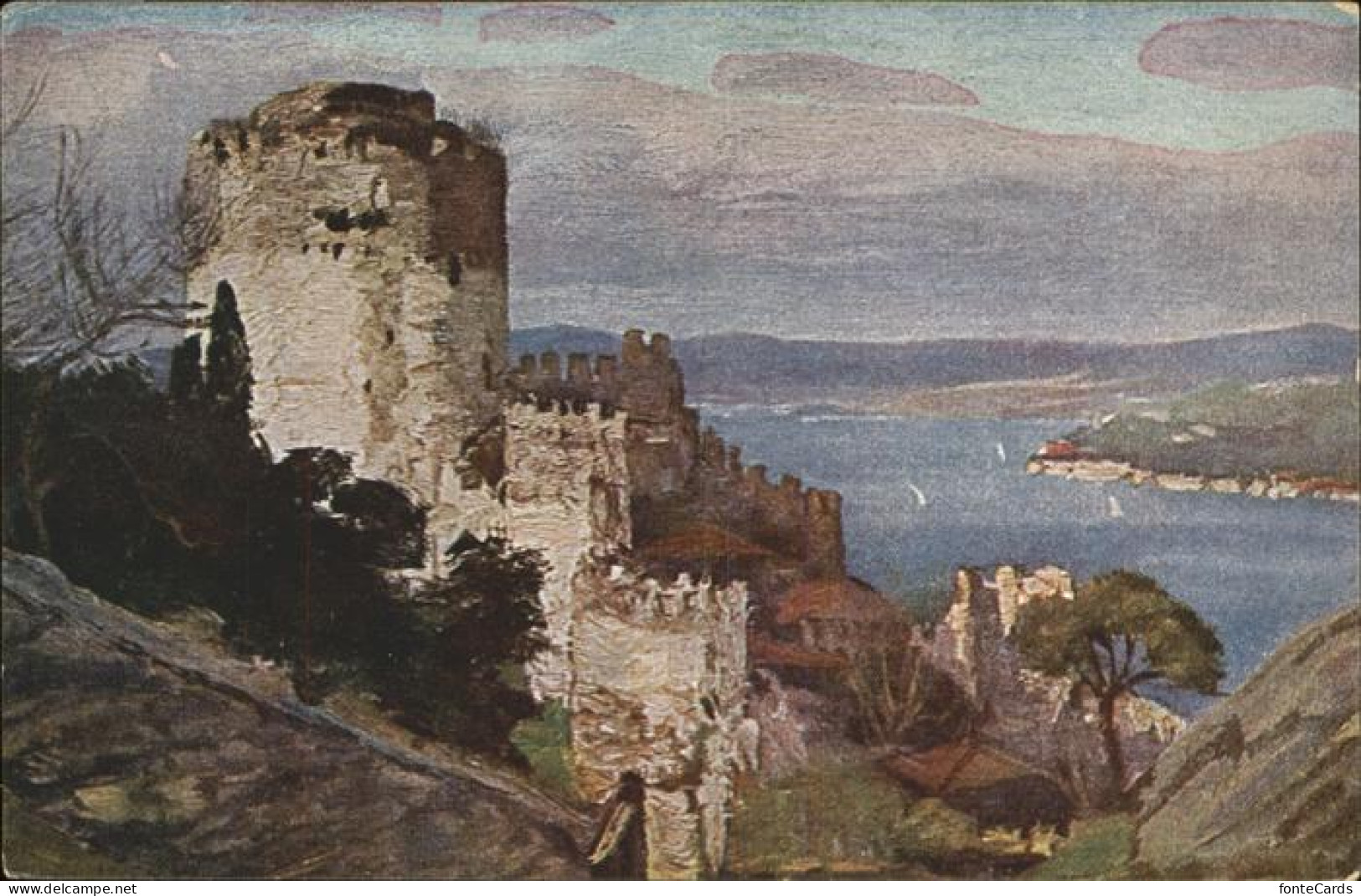 11356757 Istanbul Constantinopel Kastell Rumeli Hissar Am Bosporus Kuenstlerkart - Turquie