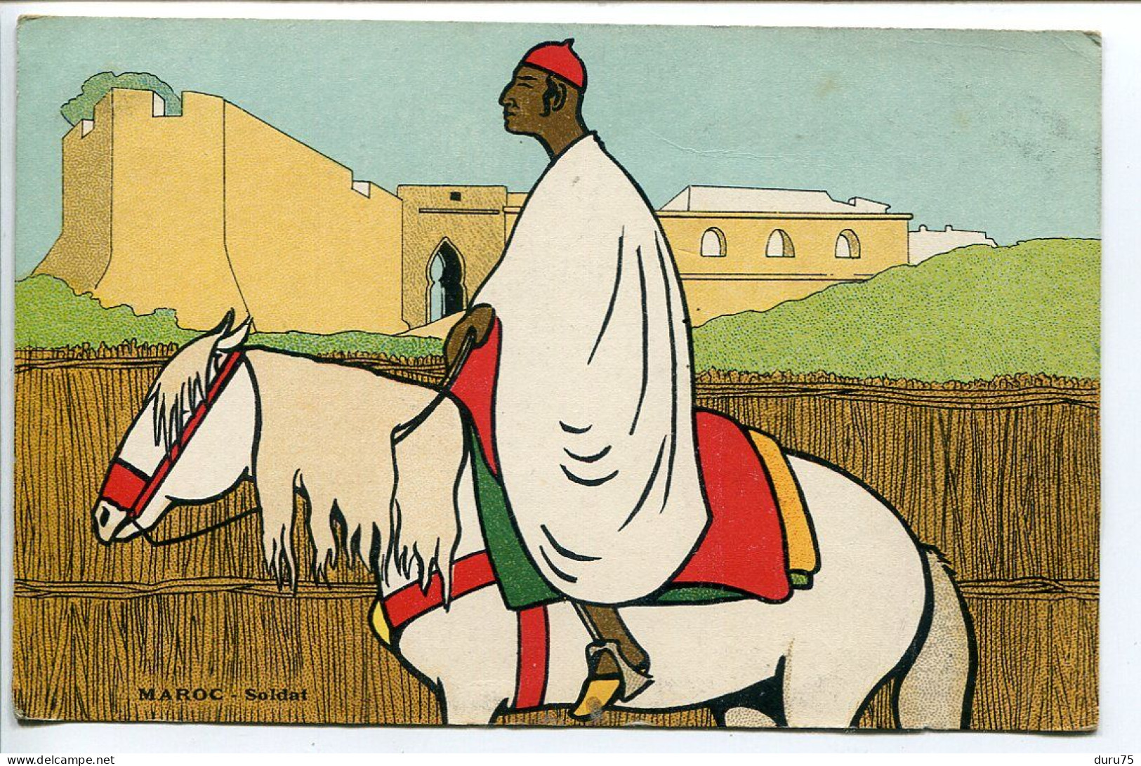 CPA Couleur Ecrite Par Militaire * MAROC Soldat ( Marocain à Cheval ) Illustrateur Non Signé * Collection E.B. - Personen