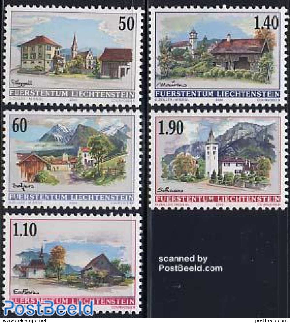 Liechtenstein 2000 Definitives, Views 5v, Mint NH, Religion - Churches, Temples, Mosques, Synagogues - Unused Stamps