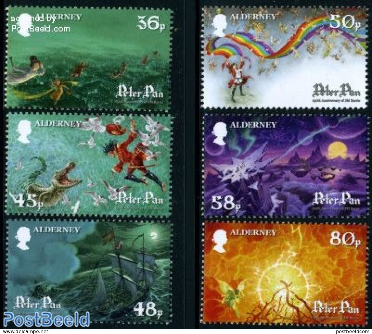 Alderney 2010 Peter Pan 6v, Mint NH, Nature - Religion - Transport - Crocodiles - Angels - Ships And Boats - Art - Chi.. - Christianisme