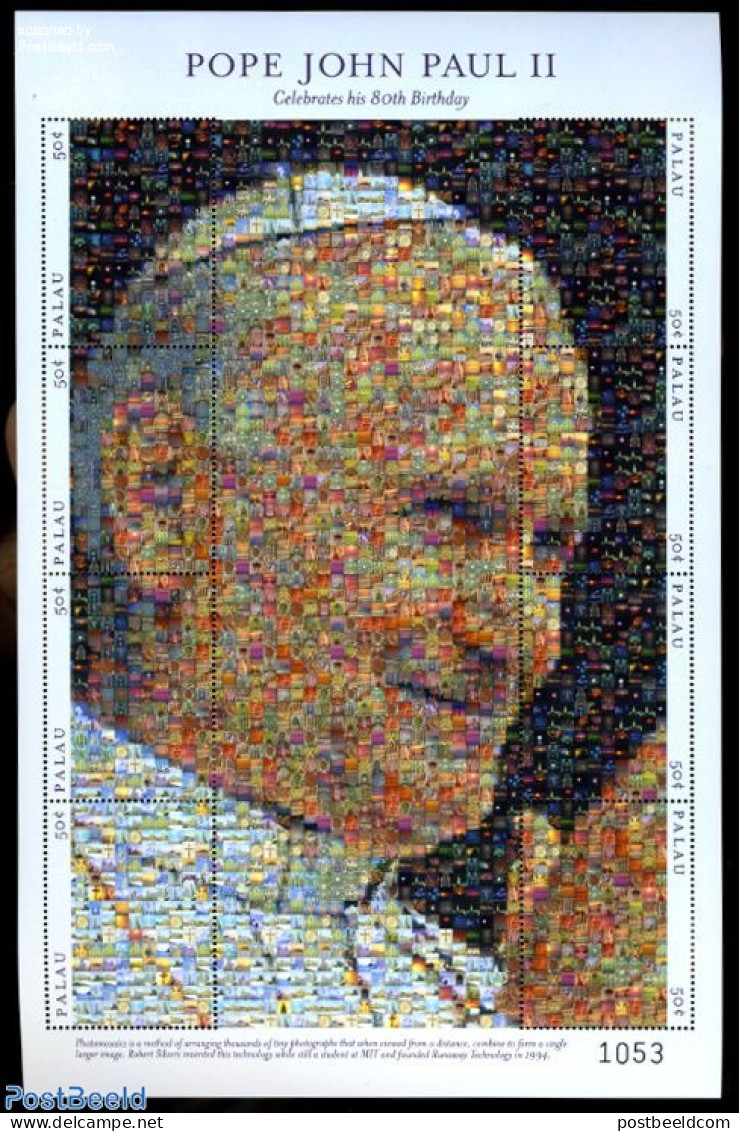 Palau 2000 Pope John Paul II 8v M/s, Mint NH, Religion - Pope - Religion - Pausen