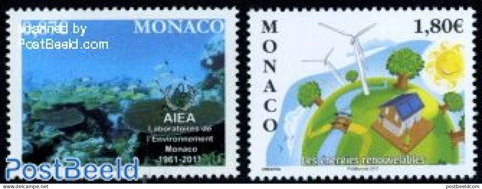 Monaco 2011 Energy & The Environment 2v, Mint NH, Nature - Various - Environment - Fish - Mills (Wind & Water) - Nuevos