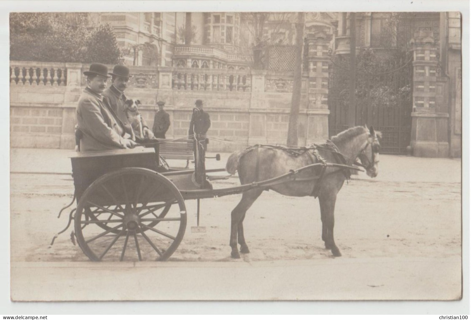 CARTE PHOTO - ATTELAGE D' ANE - TRANSPORT DE PASSAGERS EN CHARRETTE STYLE CALECHE SUR LA  PLACE D'UNE CATHEDRALE - - Donkeys