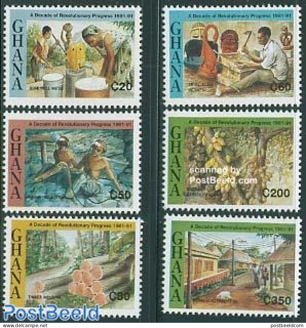 Ghana 1992 December Revolution 6v, Mint NH, Nature - Science - Various - Water, Dams & Falls - Mining - Agriculture - Agricultura