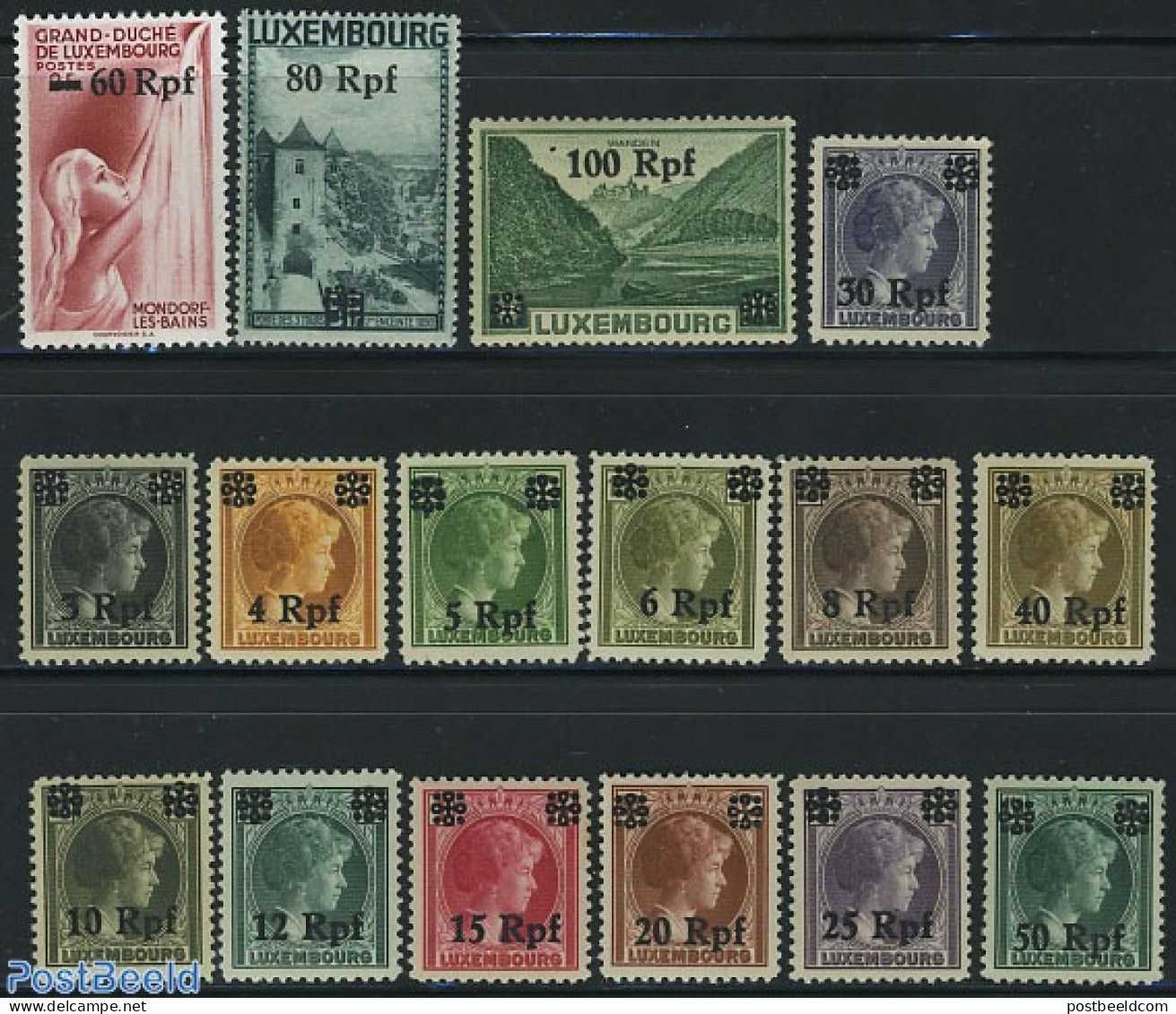 Luxemburg 1940 German Occupation, Overprints 16v, Mint NH, History - Art - Castles & Fortifications - German Occupations - Unused Stamps