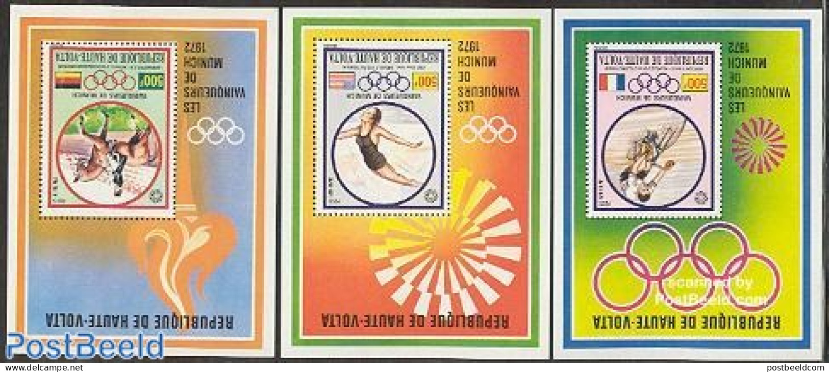 Upper Volta 1972 Olympic Winners 3 S/s, Mint NH, Nature - Sport - Horses - Cycling - Olympic Games - Swimming - Cycling