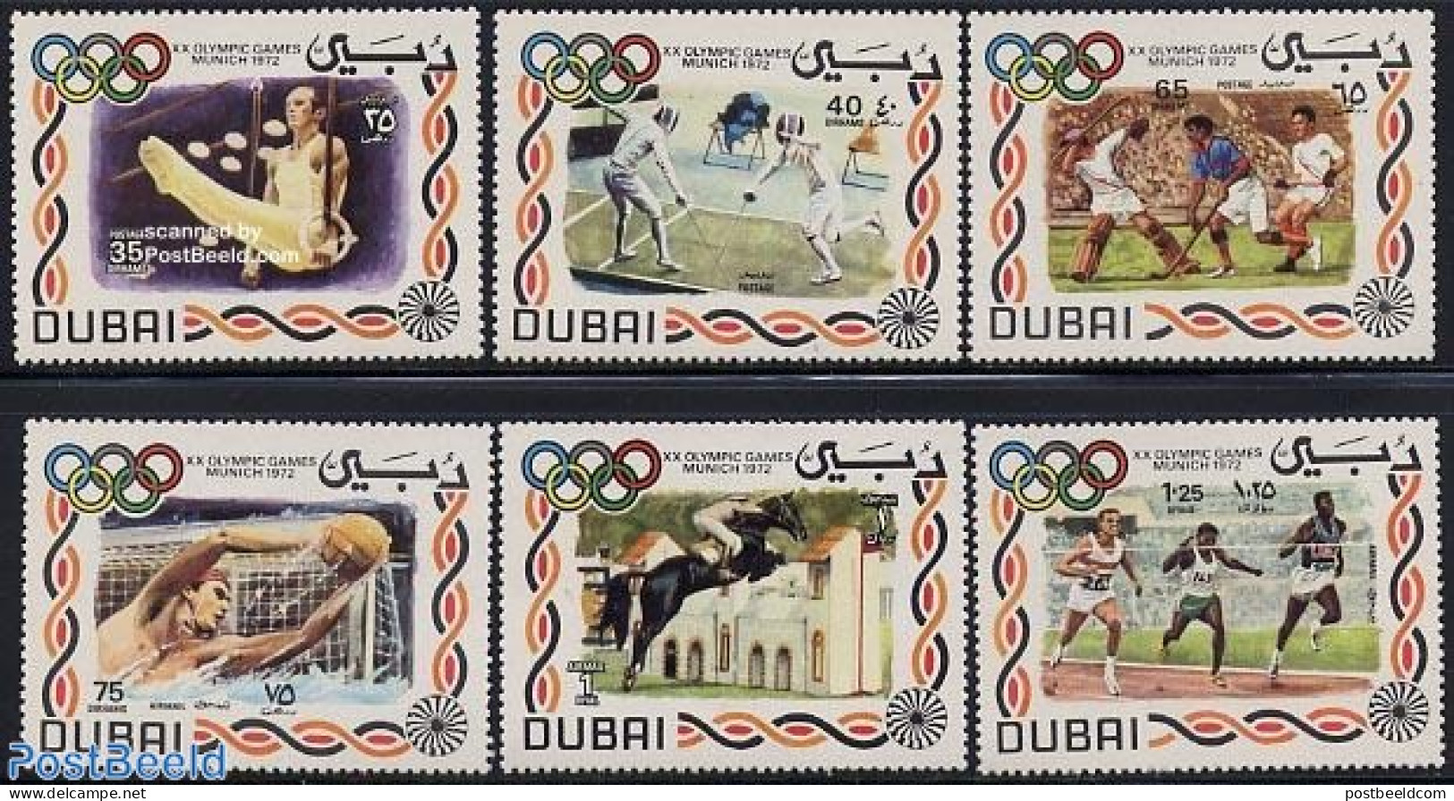 Dubai 1972 Olympic Games 6v, Mint NH, Nature - Sport - Horses - Fencing - Gymnastics - Hockey - Olympic Games - Escrime