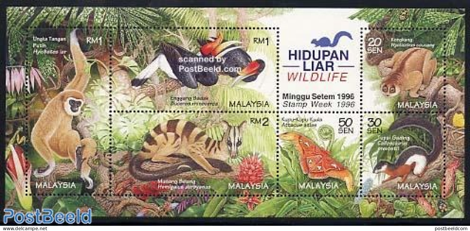 Malaysia 1996 Fauna S/s, Mint NH, Nature - Animals (others & Mixed) - Birds - Butterflies - Monkeys - Andere & Zonder Classificatie