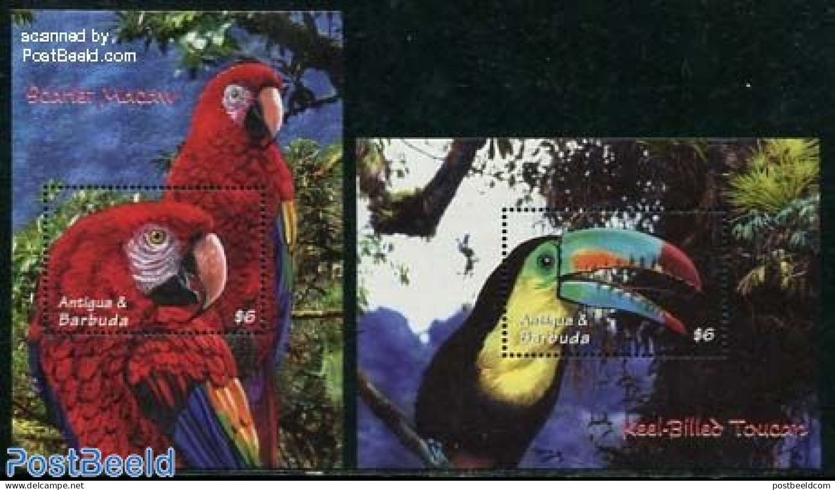 Antigua & Barbuda 2000 Rain Forest Animals 2 S/s, Mint NH, Nature - Animals (others & Mixed) - Birds - Antigua Y Barbuda (1981-...)