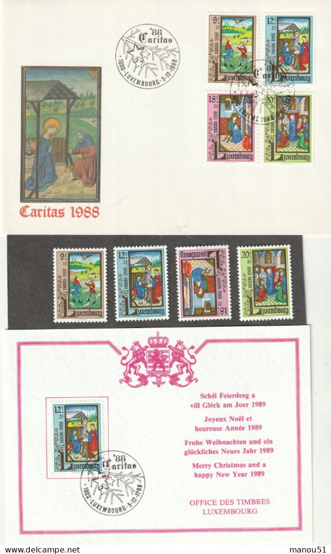 LUXEMBOURG - Emission Du 5 Décembre 1988 - 1 Enveloppe 1er Jour +  4 Timbres Neufs + 1 Carte De Voeux - Unused Stamps