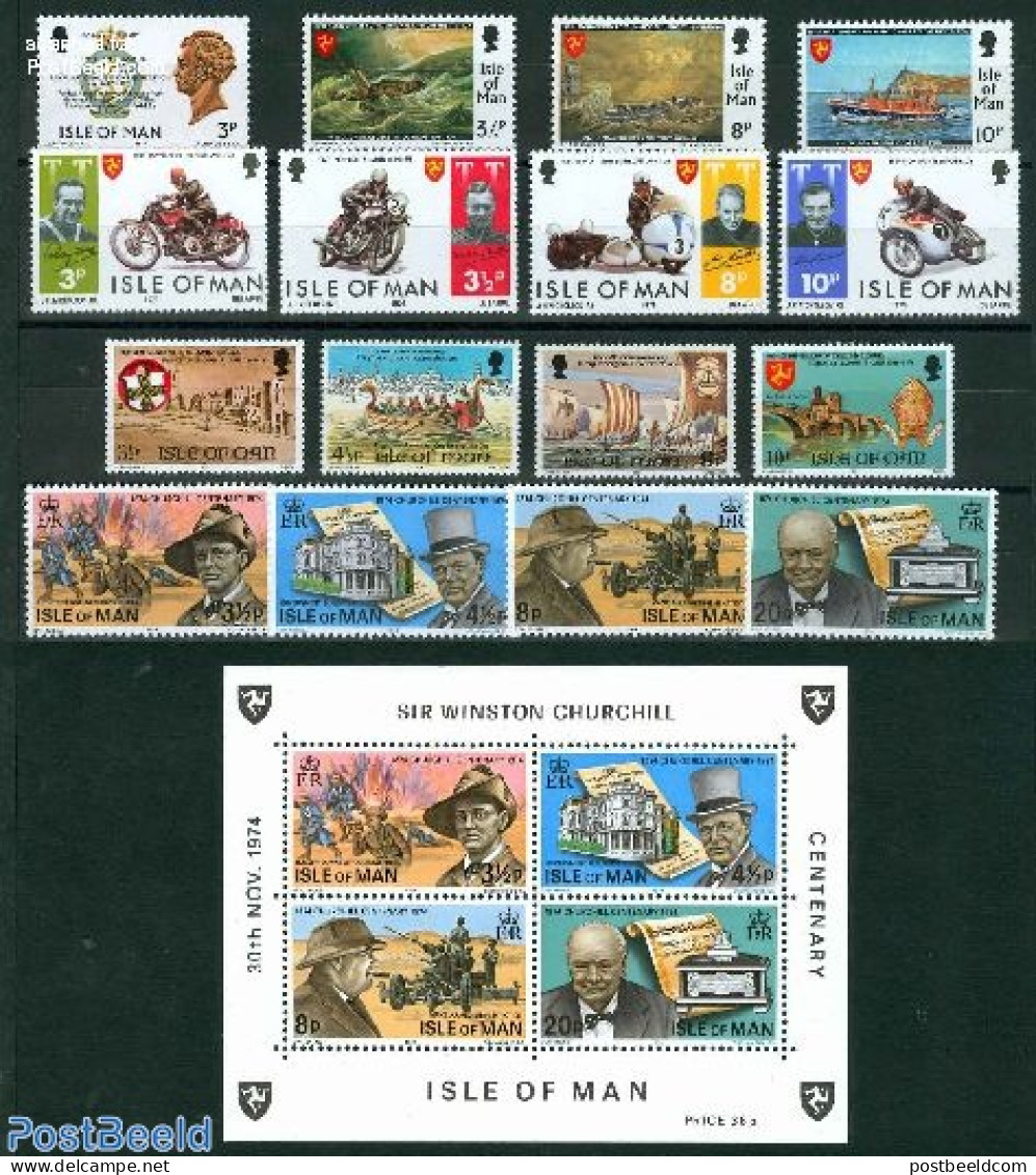 Isle Of Man 1974 Yearset 1974, Complete, 16v + 1s/s, Mint NH, Various - Yearsets (by Country) - Unclassified