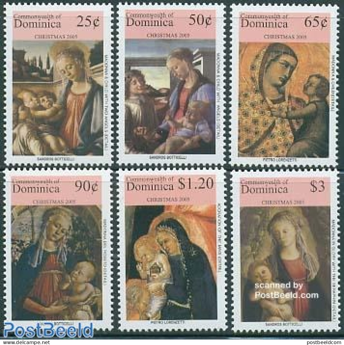 Dominica 2005 Christmas 6v, Paintings, Mint NH, Religion - Christmas - Art - Paintings - Christmas