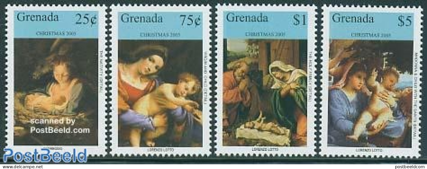 Grenada 2005 Christmas 4v, Mint NH, Religion - Christmas - Art - Paintings - Christmas