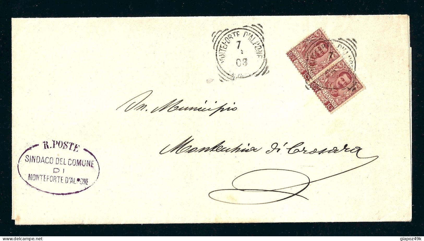 ● 1903 REGNO N. 71 ֍ 10 Cent. X 2 ● Grande PIEGO LETTERA ● Da MONTEFORTE D'Alpone A Montecchia Di Crosara ● - Marcofilía