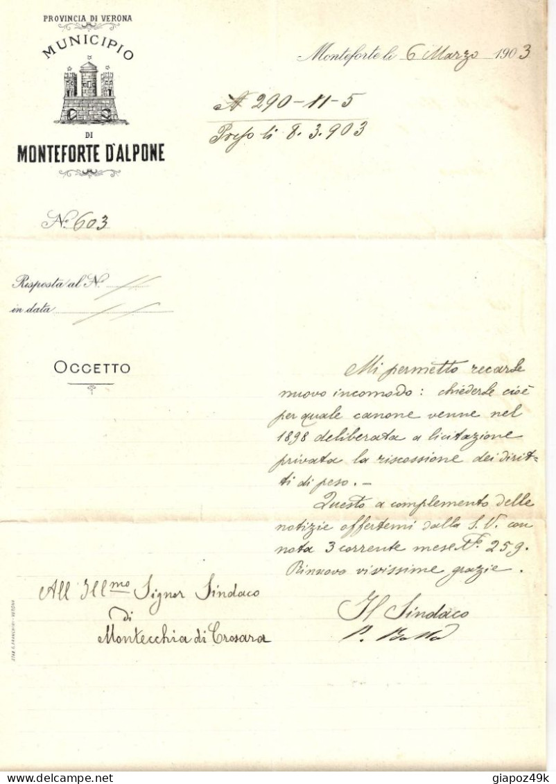 ● 1903 REGNO N. 71 ֍ 10 Cent. X 2 ● Grande PIEGO LETTERA ● Da MONTEFORTE D'Alpone A Montecchia Di Crosara ● - Marcophilia