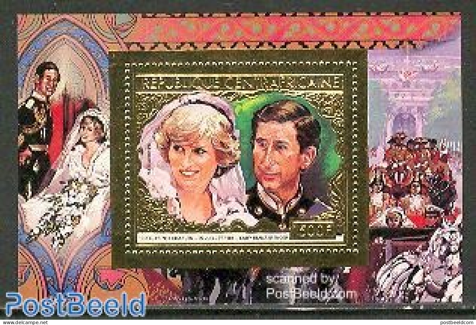 Central Africa 1981 Charles & Diana Wedding S/s, Gold, Mint NH, History - Charles & Diana - Kings & Queens (Royalty) - Familles Royales