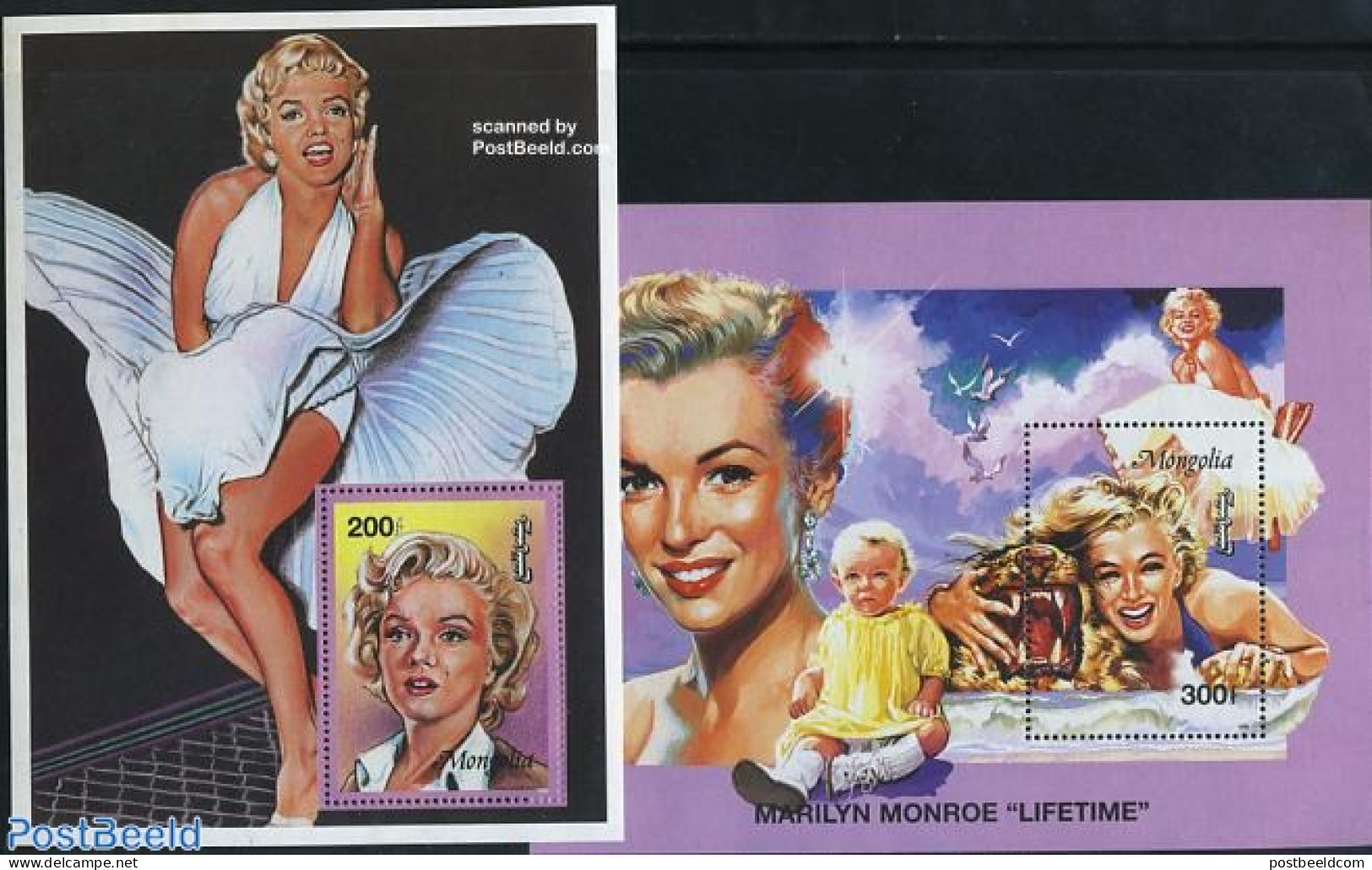 Mongolia 1996 Marilyn Monroe 2 S/s, Mint NH, Performance Art - Film - Marilyn Monroe - Film