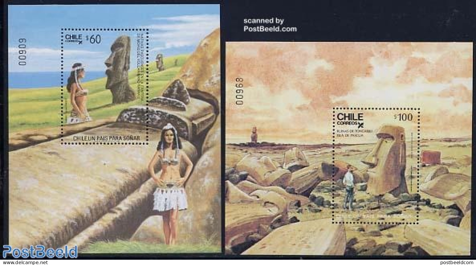 Chile 1986 Easter Islands 2 S/s, Mint NH, History - Various - Archaeology - Tourism - Art - Sculpture - Arqueología
