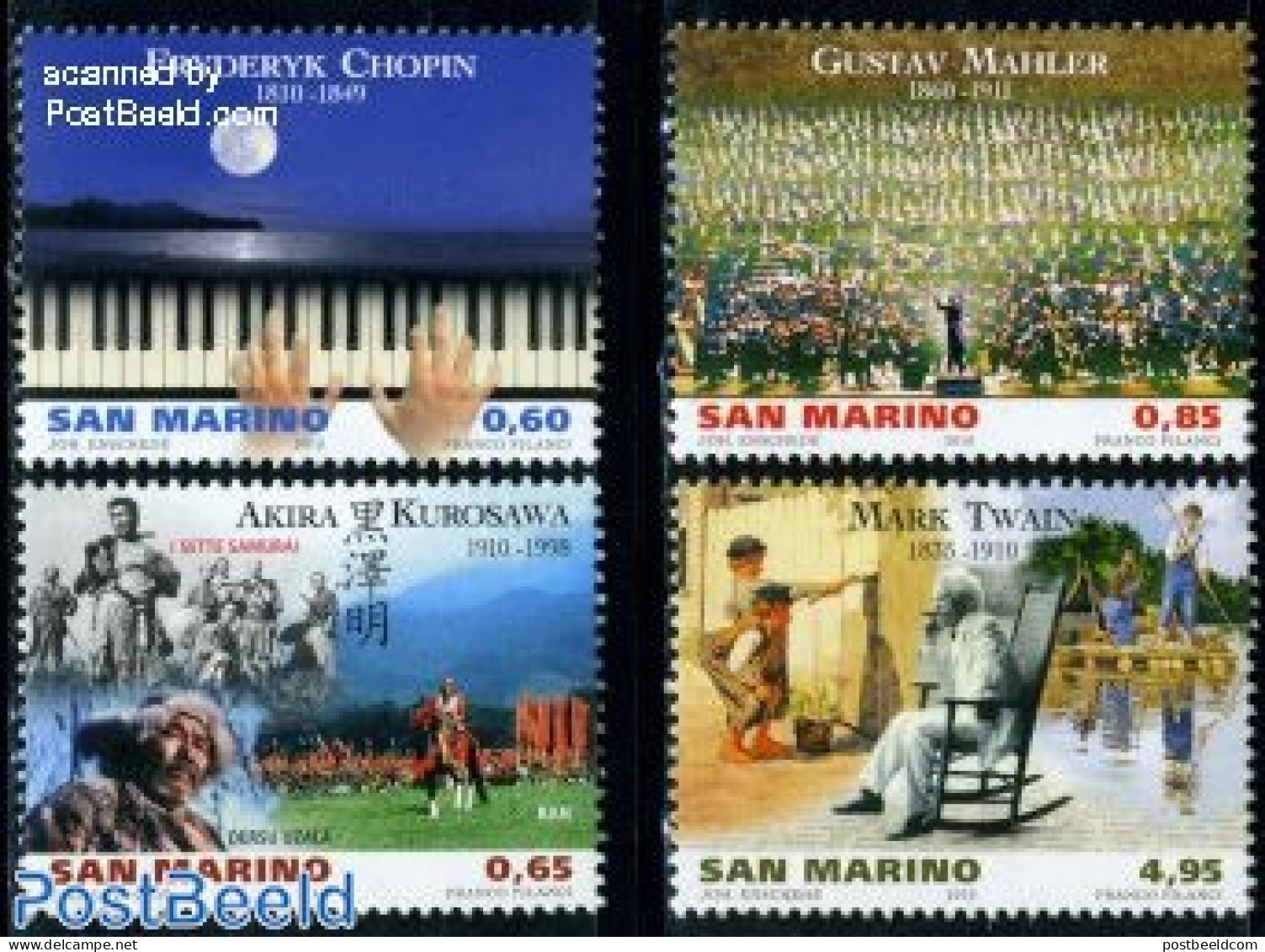 San Marino 2010 Art 4v, Mint NH, Nature - Performance Art - Horses - Music - Musical Instruments - Art - Authors - Ongebruikt