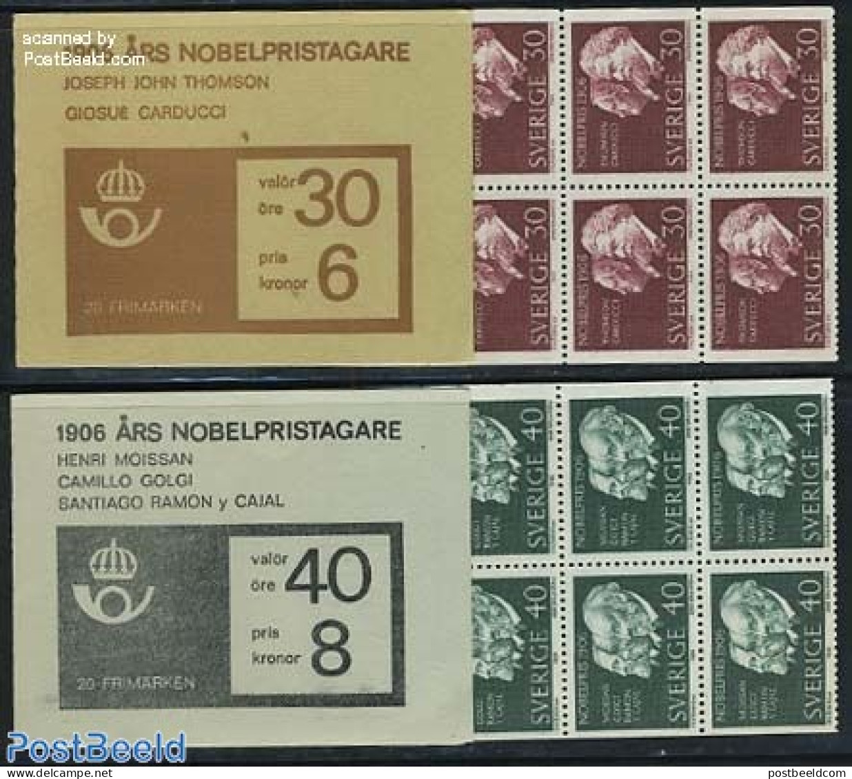 Sweden 1966 Nobelprize 1906 2 Booklets, Mint NH, Health - History - Science - Health - Nobel Prize Winners - Chemistry.. - Neufs