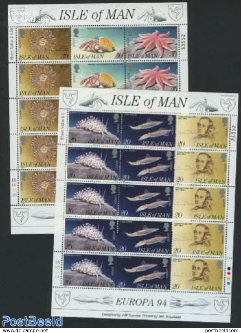 Isle Of Man 1994 Europa 2 M/ss, Mint NH, History - Nature - Europa (cept) - Animals (others & Mixed) - Fish - Vissen