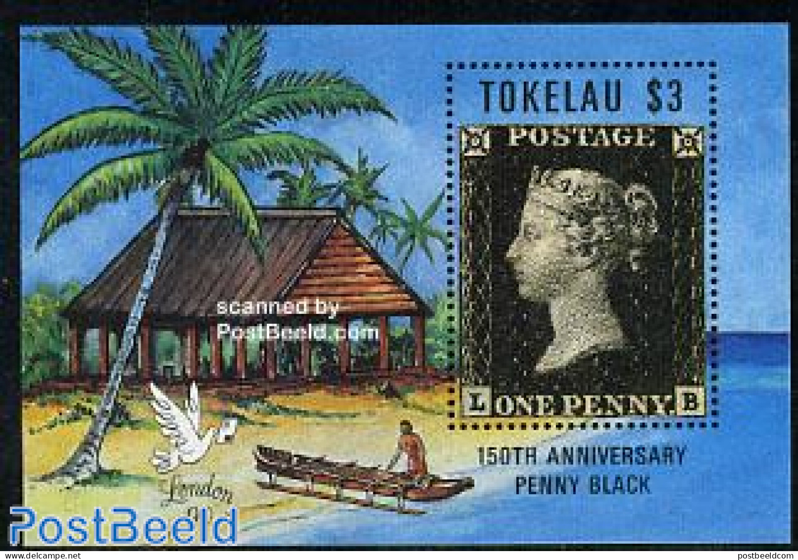 Tokelau Islands 1991 Penny Black S/s, Mint NH, Transport - Stamps On Stamps - Ships And Boats - Postzegels Op Postzegels