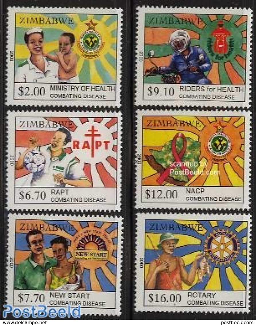 Zimbabwe 2000 Health 6v, Mint NH, Health - Transport - Health - Motorcycles - Moto