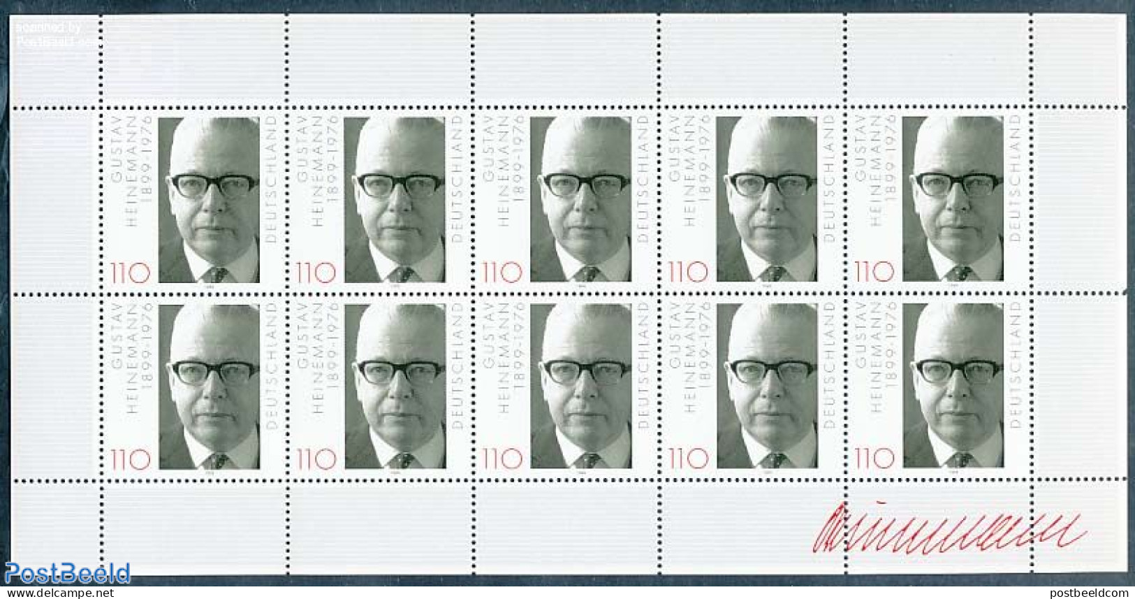 Germany, Federal Republic 1999 Gustav Heinemann M/s, Mint NH, History - Politicians - Nuevos