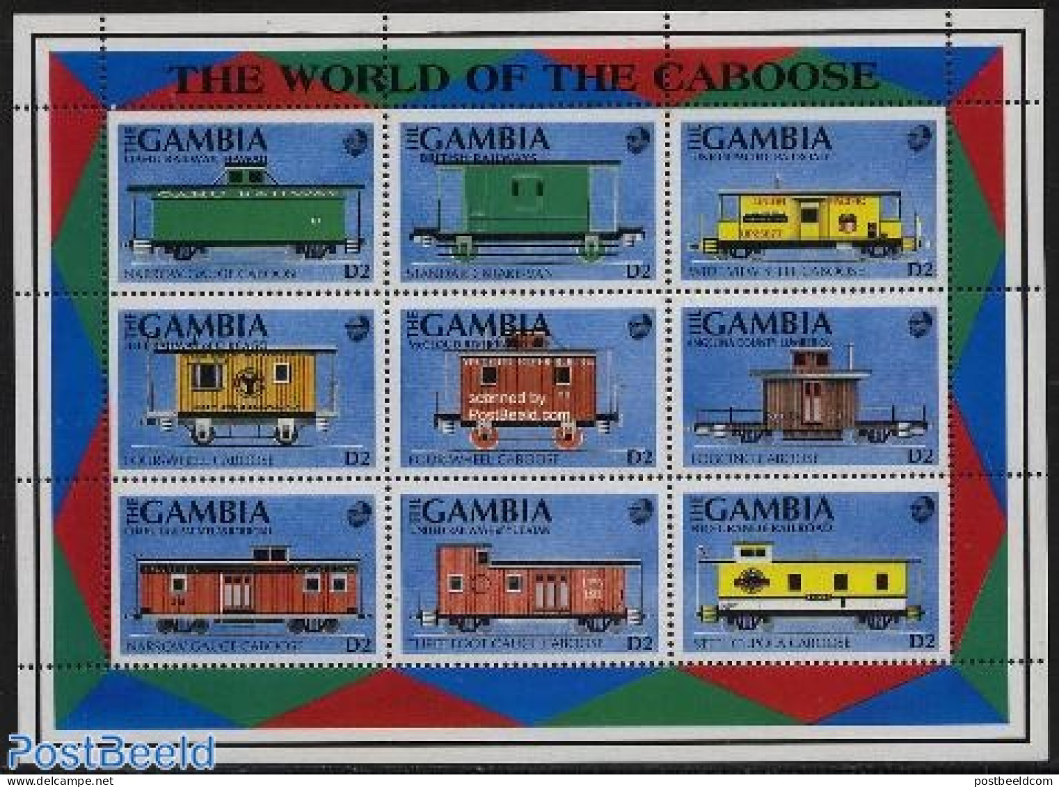 Gambia 1991 Train Wagons 9v M/s (9x2d), Mint NH, Transport - Railways - Trains