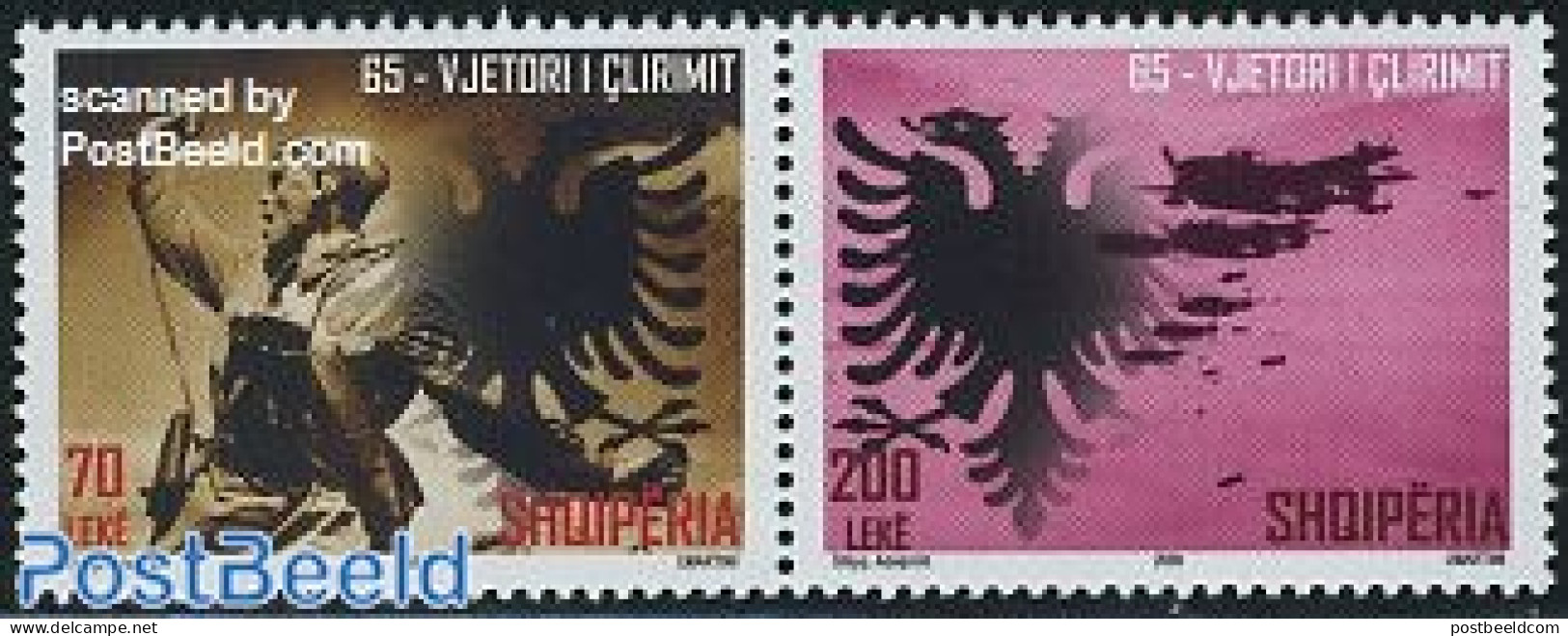 Albania 2009 65 Years Freedom 2v [:], Mint NH, History - Nature - Coat Of Arms - World War II - Birds - Guerre Mondiale (Seconde)