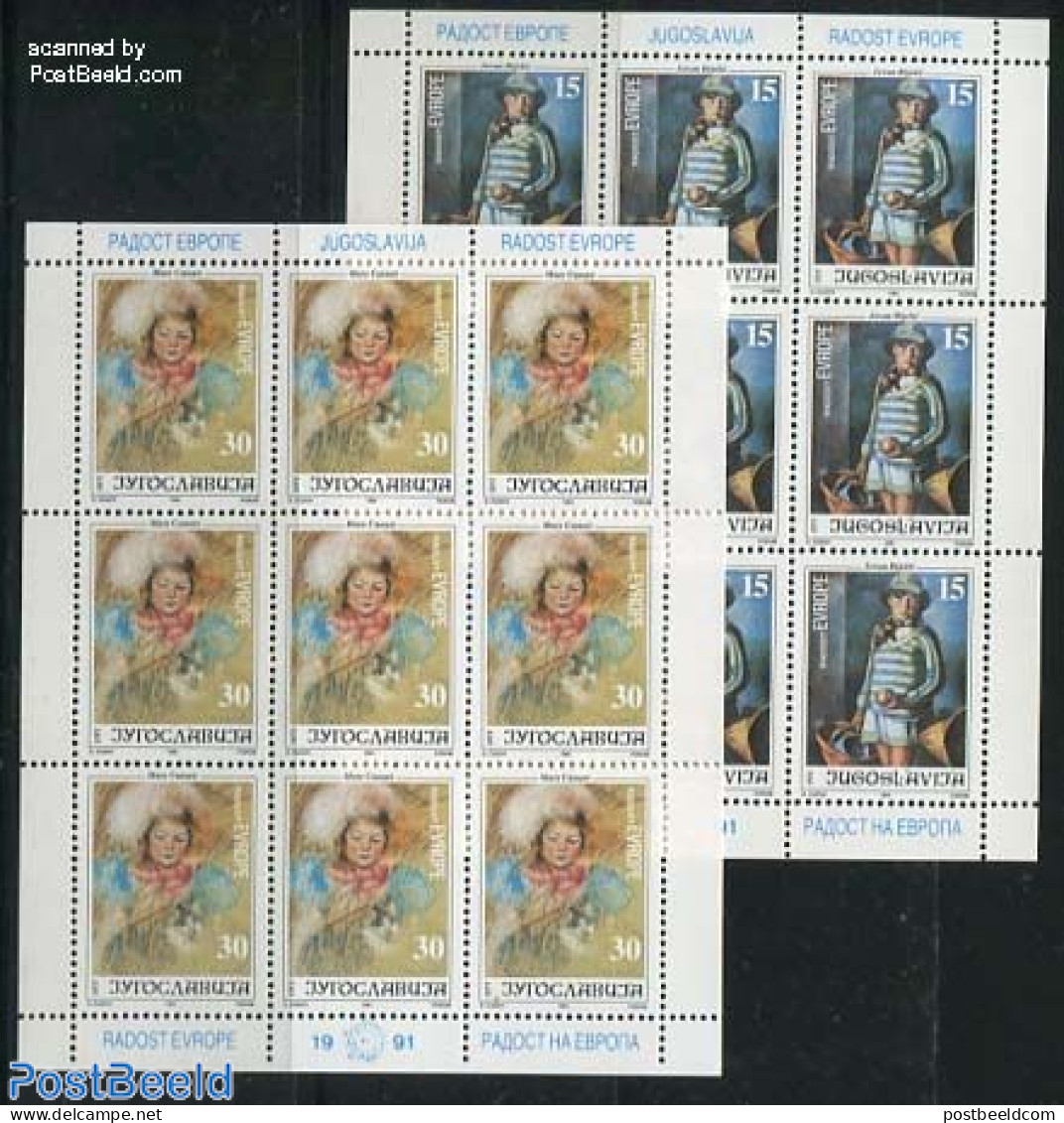 Yugoslavia 1991 European Children Meeting 2 M/s, Mint NH, History - Nature - Europa Hang-on Issues - Cats - Art - Pain.. - Ongebruikt