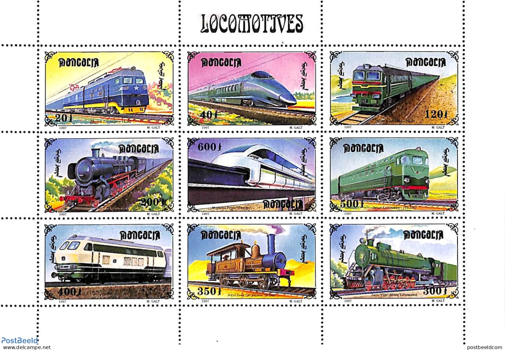 Mongolia 1997 Railways 9v M/s, Mint NH, Transport - Railways - Eisenbahnen