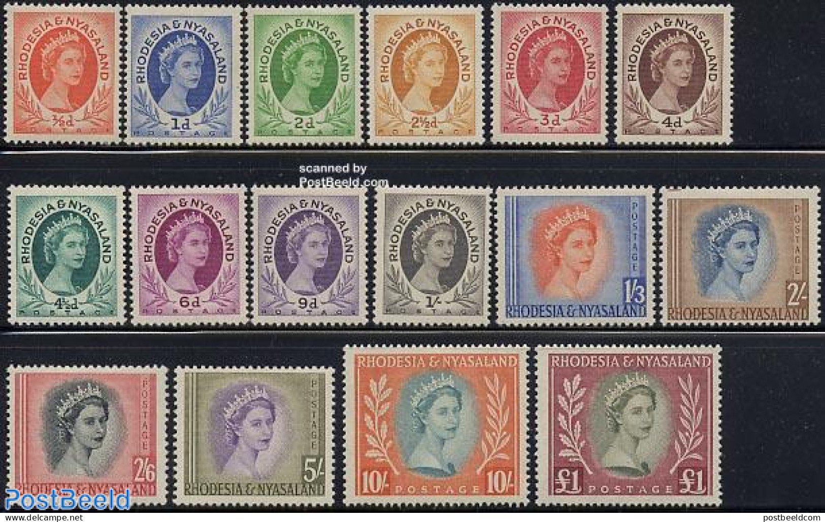 Rhodesia & Nyasaland 1954 Definitives 16v, Unused (hinged) - Other & Unclassified