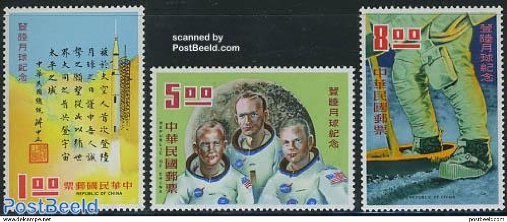 Taiwan 1970 Moonlanding 3v, Mint NH, Transport - Space Exploration - Andere & Zonder Classificatie