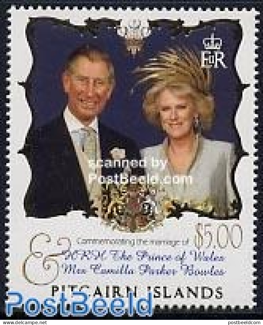 Pitcairn Islands 2005 Charles & Camilla Wedding 1v, Mint NH, History - Coat Of Arms - Kings & Queens (Royalty) - Koniklijke Families