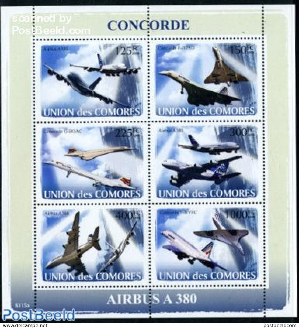 Comoros 2008 Concorde 6v M/s, Mint NH, Transport - Concorde - Aircraft & Aviation - Concorde