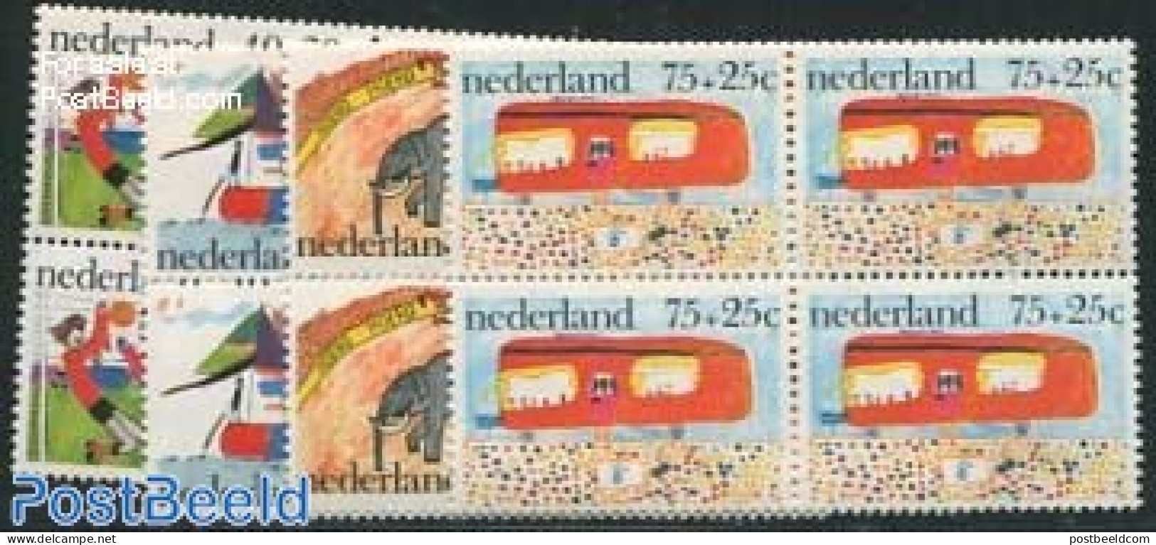 Netherlands 1976 Child Welfare 4v, Blocks Of 4 [+], Mint NH, Art - Children Drawings - Unused Stamps