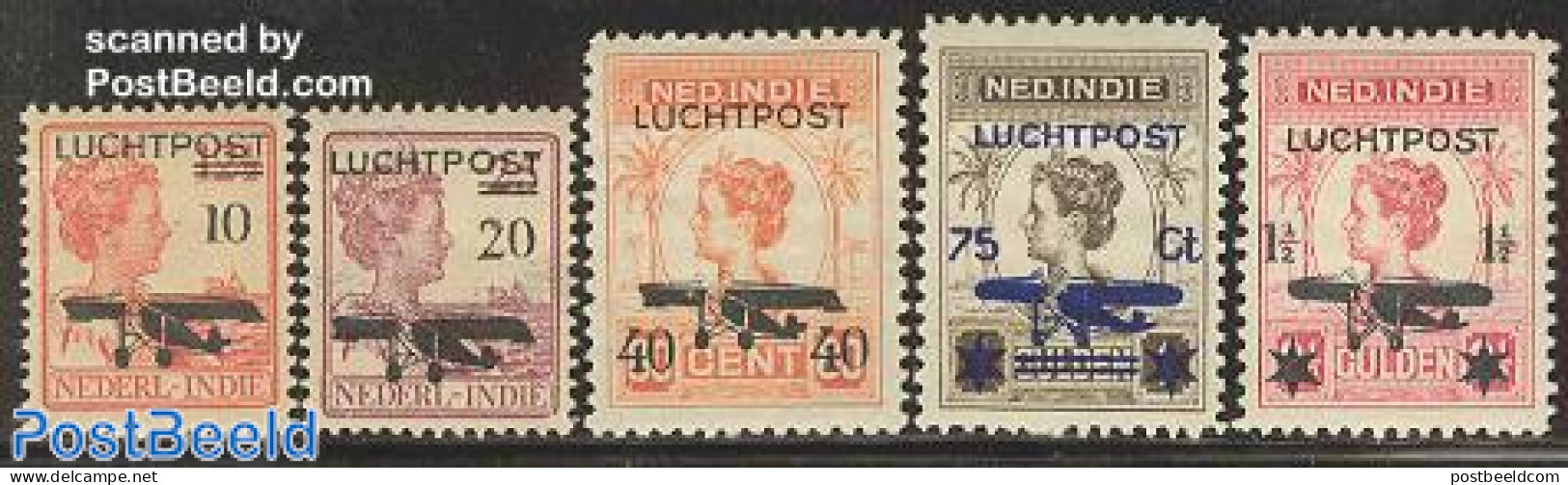 Netherlands Indies 1928 Airmail Overprints 5v, Unused (hinged), Transport - Aircraft & Aviation - Vliegtuigen