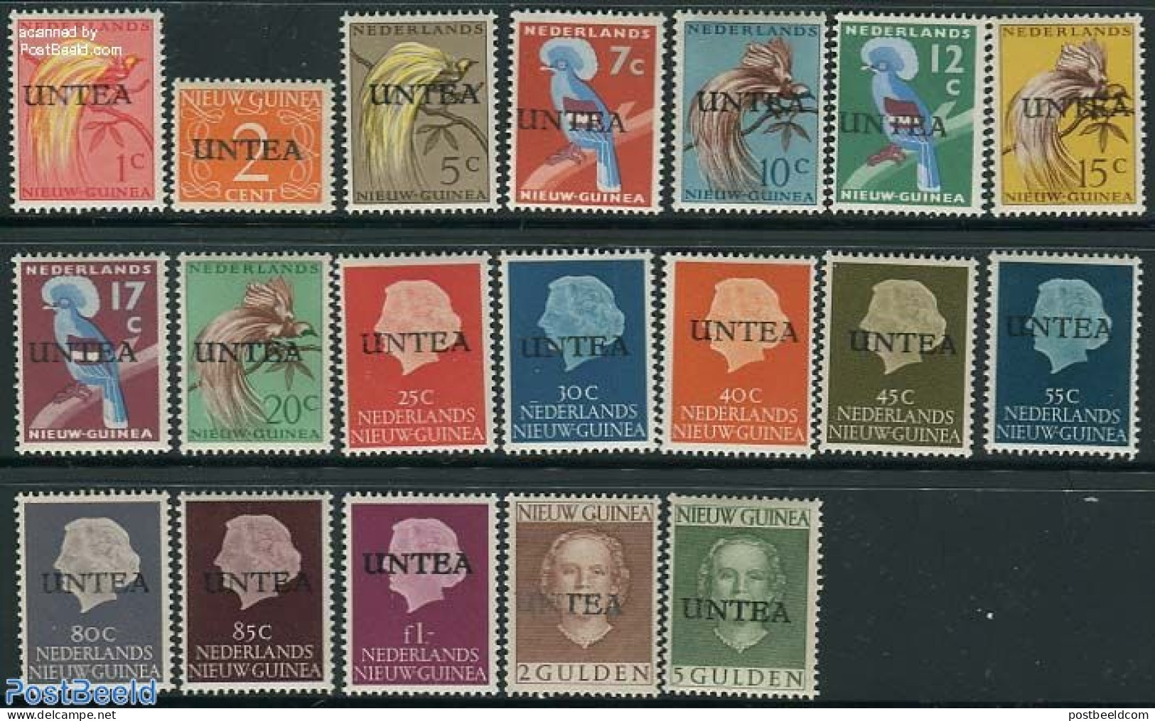 Dutch New Guinea 1962 UNTEA, First (local) Overprints 19v, Mint NH, History - Nature - United Nations - Birds - Sonstige & Ohne Zuordnung