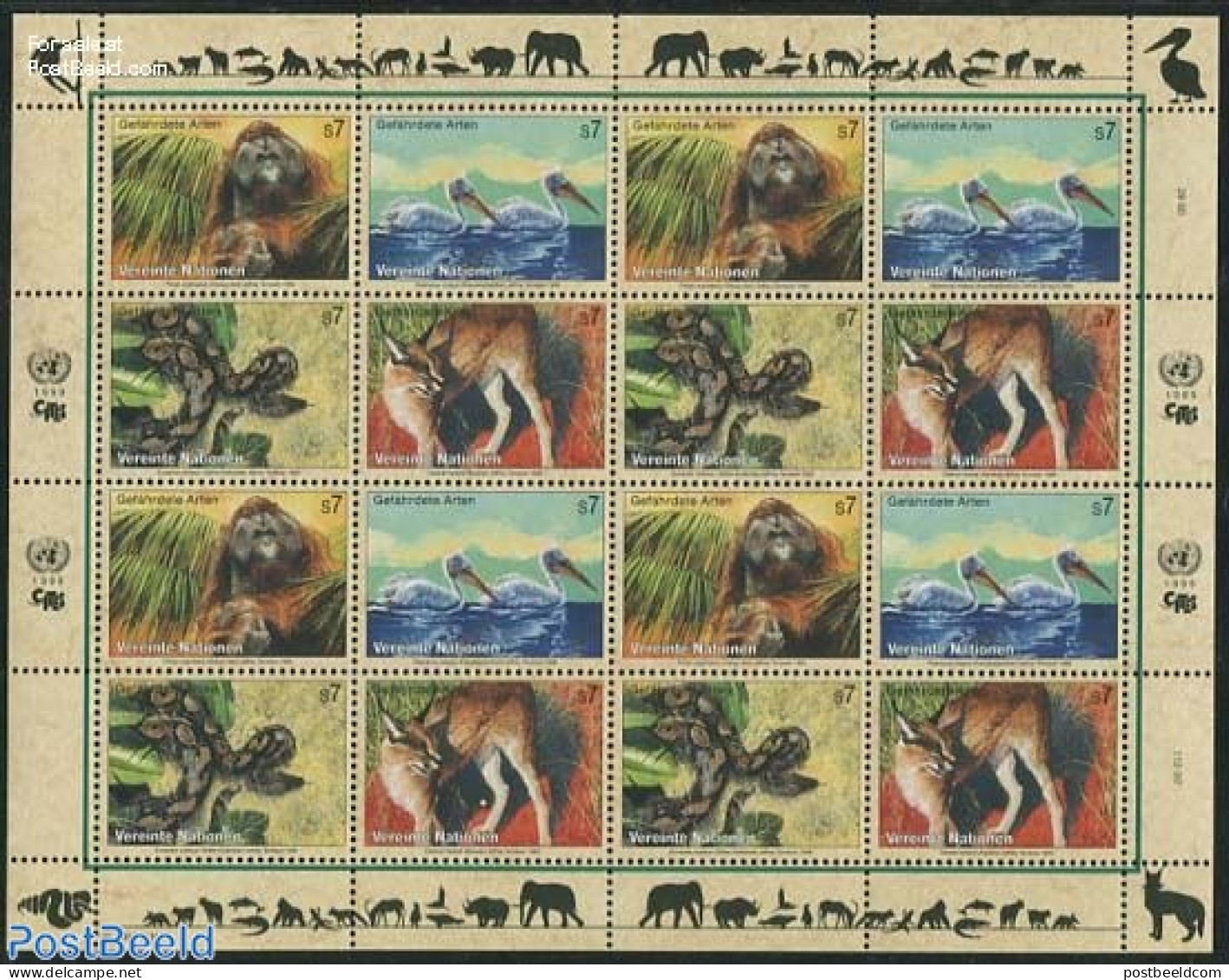 United Nations, Vienna 1999 Animals M/s, Mint NH, Nature - Animals (others & Mixed) - Birds - Monkeys - Reptiles - Autres & Non Classés