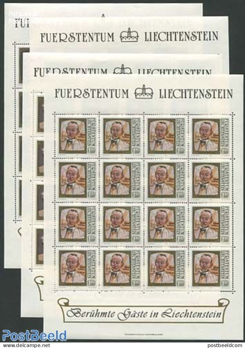 Liechtenstein 1981 Famous Visitors 4 M/ss, Mint NH, History - Germans - Art - Authors - Paintings - Unused Stamps