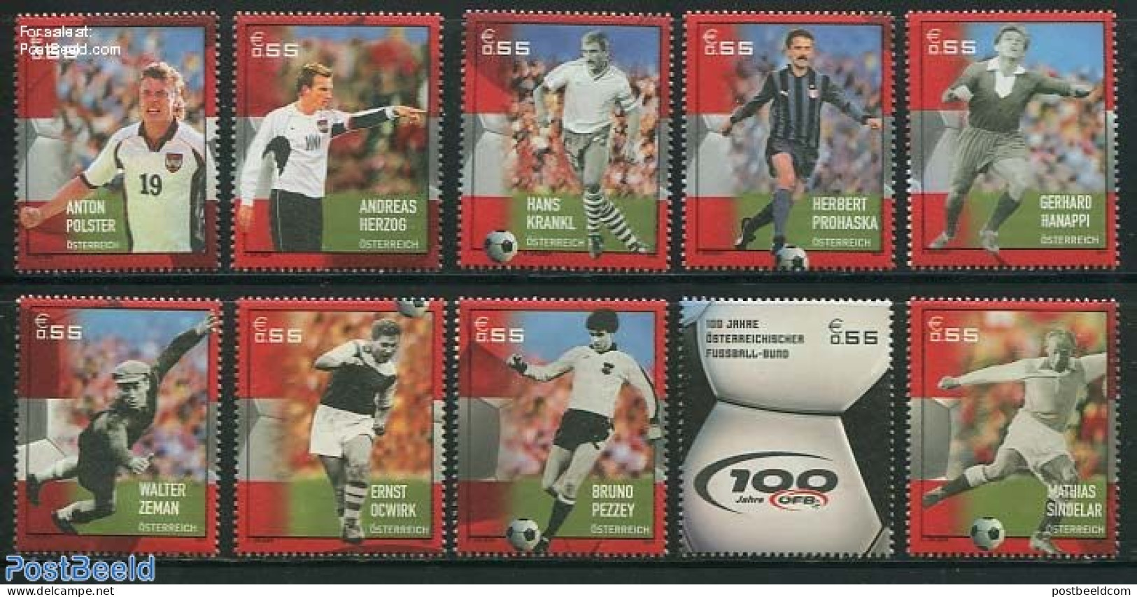 Austria 2004 100 Years Austrian Football Association 10v, Mint NH, Sport - Football - Unused Stamps