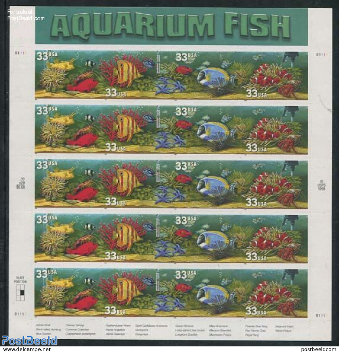 United States Of America 1999 Aquarium Fish M/s, Mint NH, Nature - Fish - Nuevos