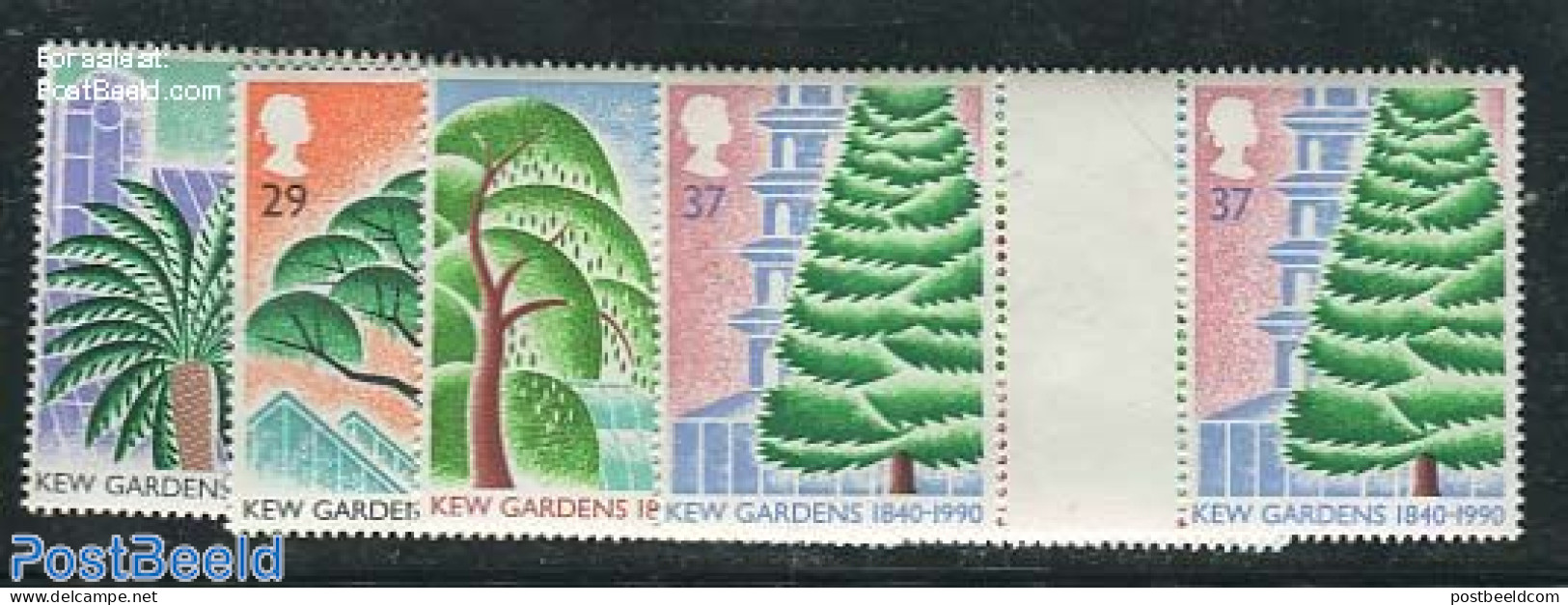 Great Britain 1990 Kew Gardens 4v, Gutter Pairs, Mint NH, Nature - Gardens - Trees & Forests - Nuevos