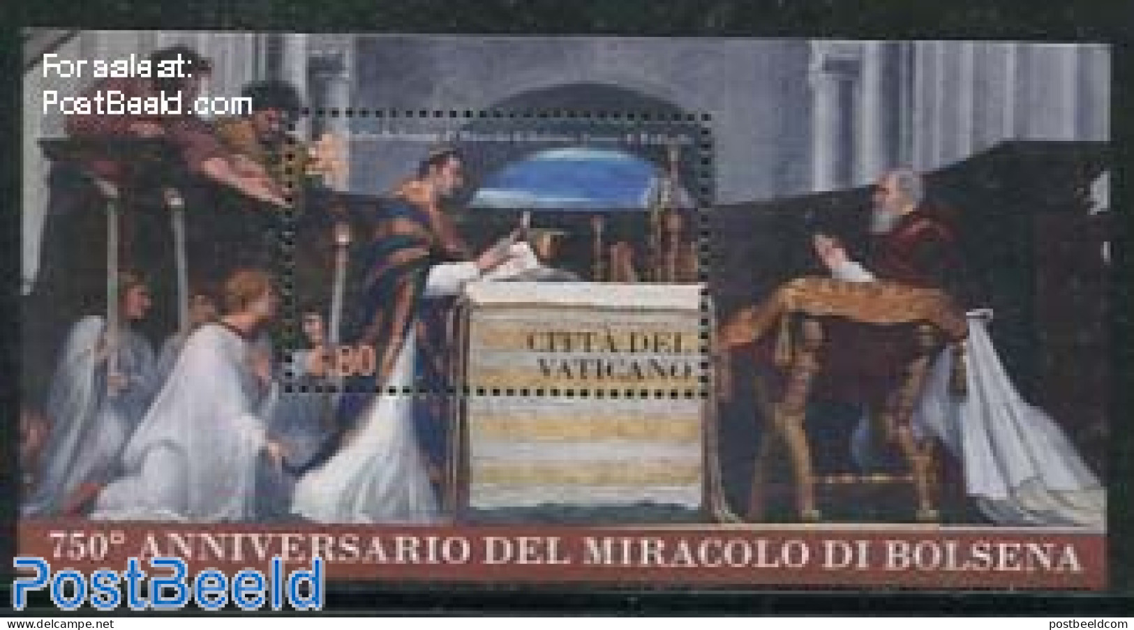 Vatican 2013 750 Years Miracle Of Bolsena S/s, Mint NH, Art - Paintings - Neufs