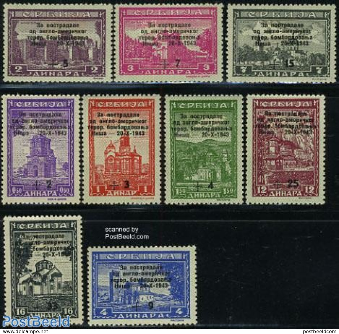 Serbia 1943 Nis Overprints 9v, Mint NH, Religion - Cloisters & Abbeys - Abbeys & Monasteries