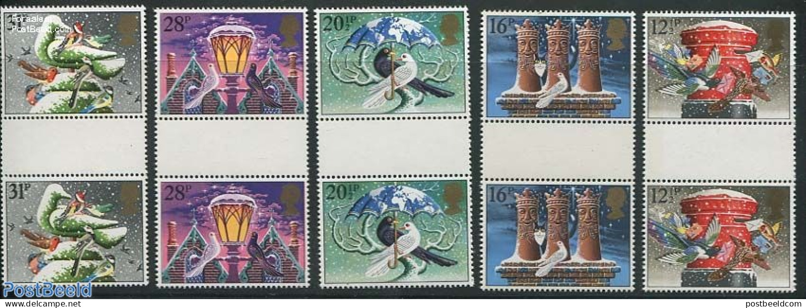 Great Britain 1983 Christmas 4v, Gutter Pairs, Mint NH, Nature - Religion - Birds - Cats - Christmas - Pigeons - Ongebruikt