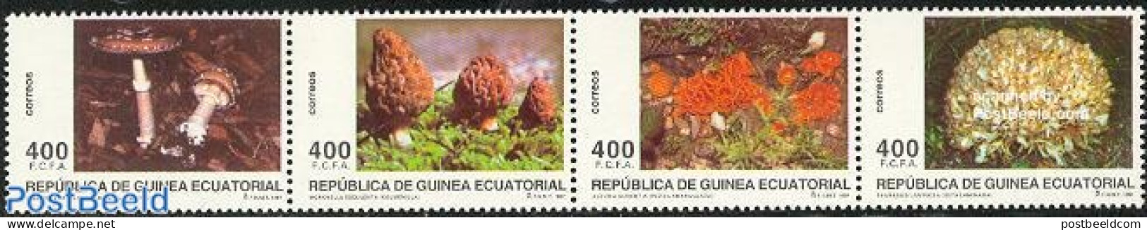 Equatorial Guinea 1997 Mushrooms 4v [:::] Vertical Or Horizontal, Mint NH, Nature - Mushrooms - Hongos