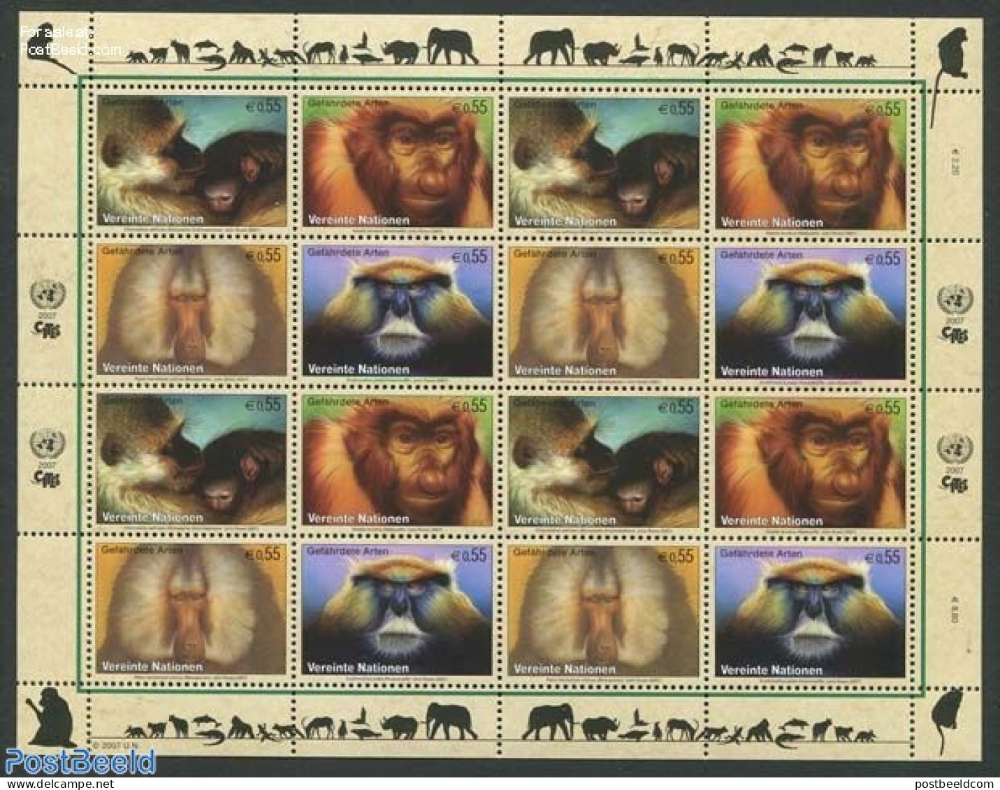 United Nations, Vienna 2007 Endangered Species M/s, Mint NH, Nature - Animals (others & Mixed) - Monkeys - Sonstige & Ohne Zuordnung