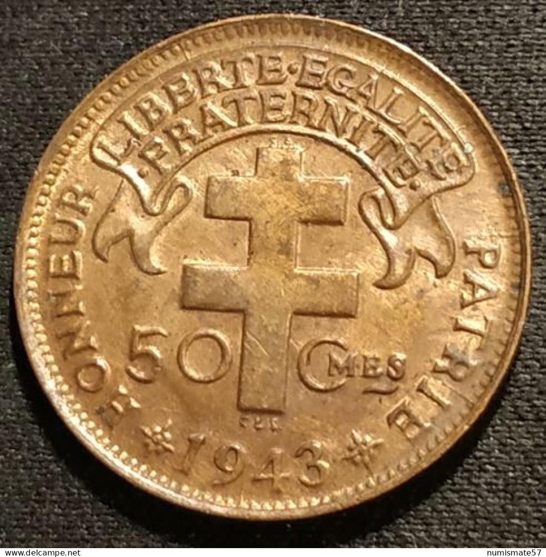 RARE - AFRIQUE EQUATORIALE FRANÇAISE LIBRE - 50 CENTIMES 1943 - KM 1a - Other & Unclassified